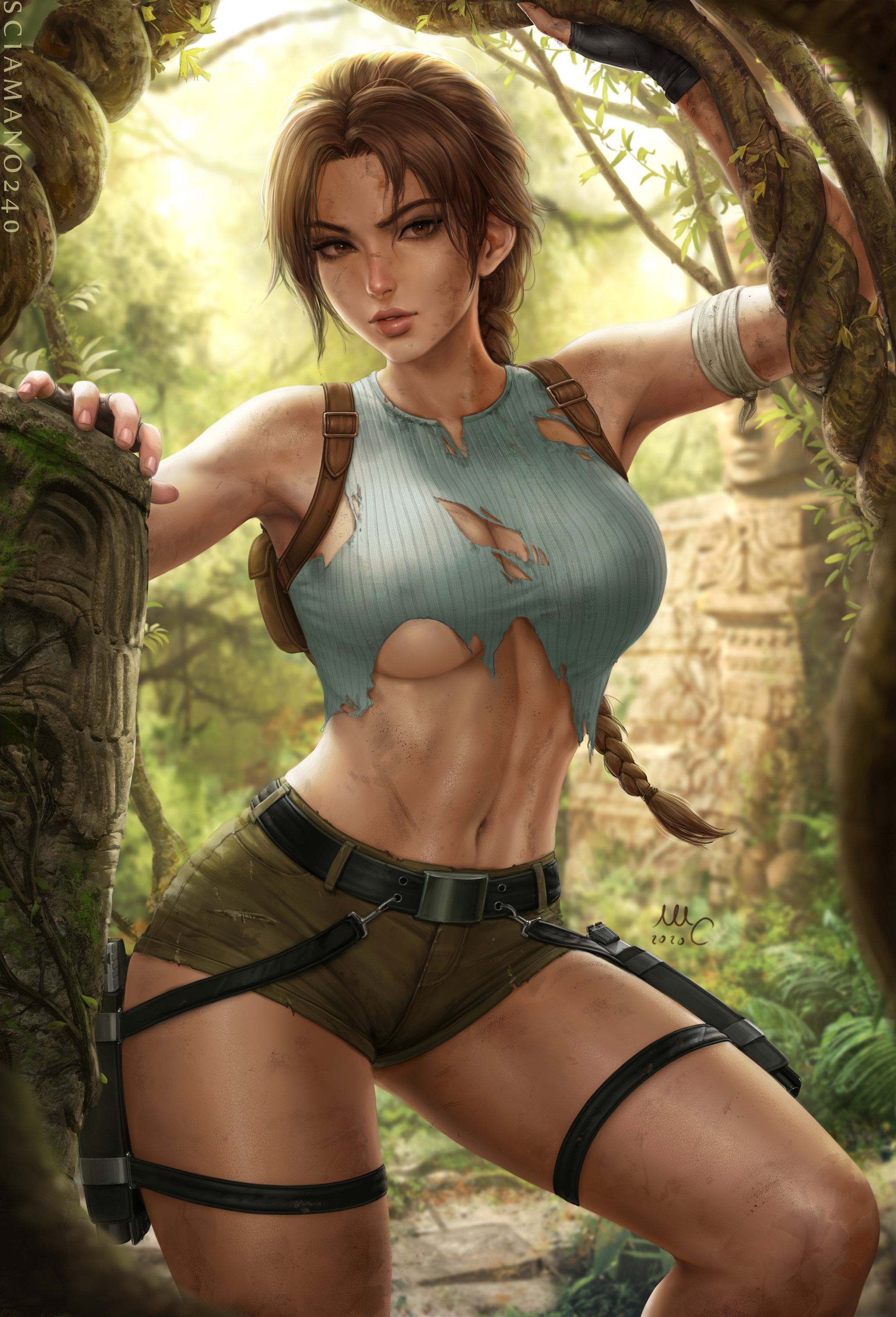 mirco cabbia tomb raider lara croft bandages garter gun no bra